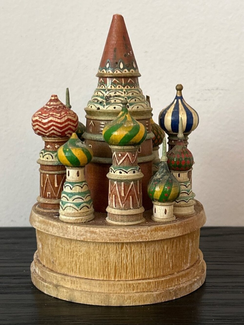 VTG Russian Hand Painted 6" Wooden St Basil's Cathedral Church Russia 1970s READ